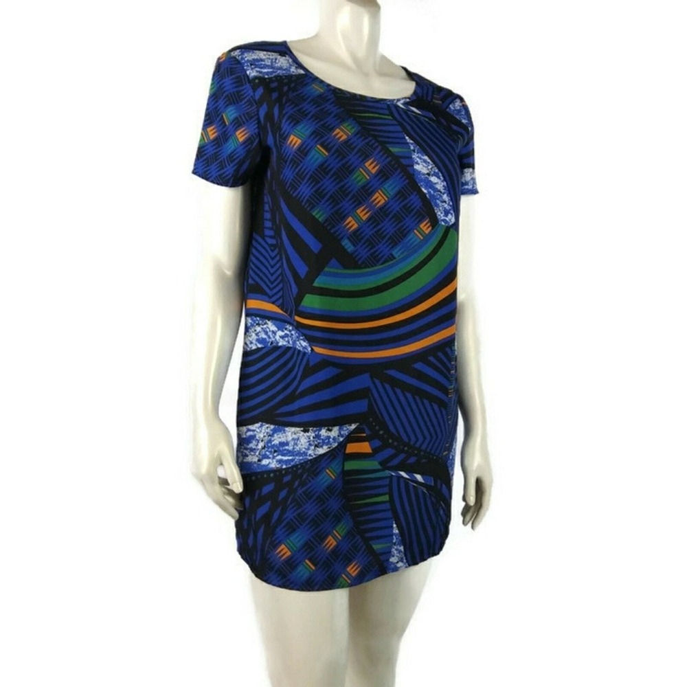 TILDON women's XS Blue Abstract Geo‎ Print Short Sleeve Dress